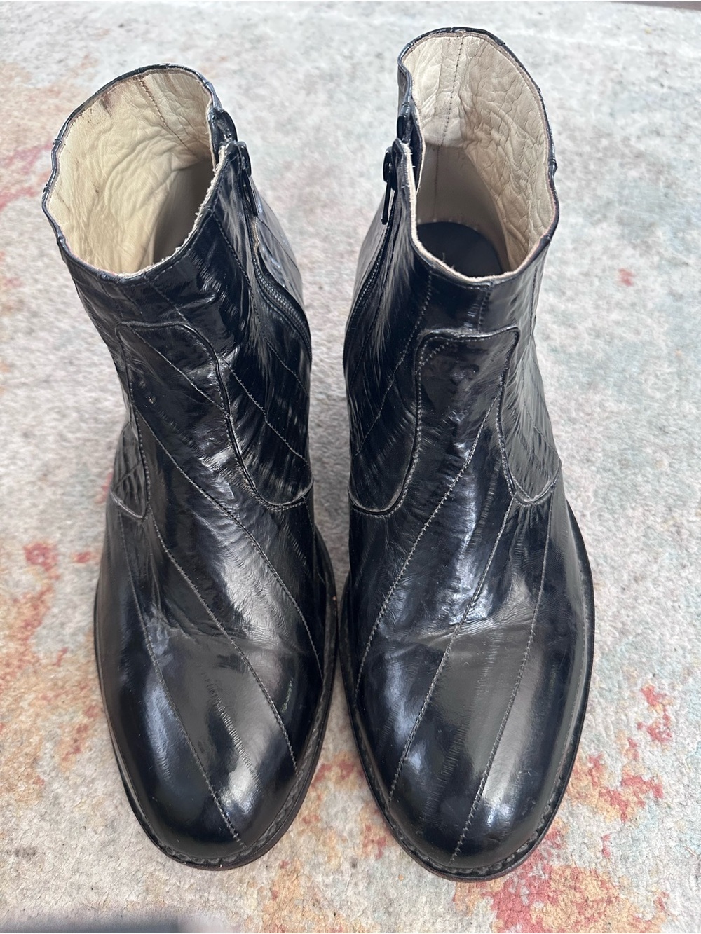VintageBlack Eel Leather Chelsea Ankle Boots